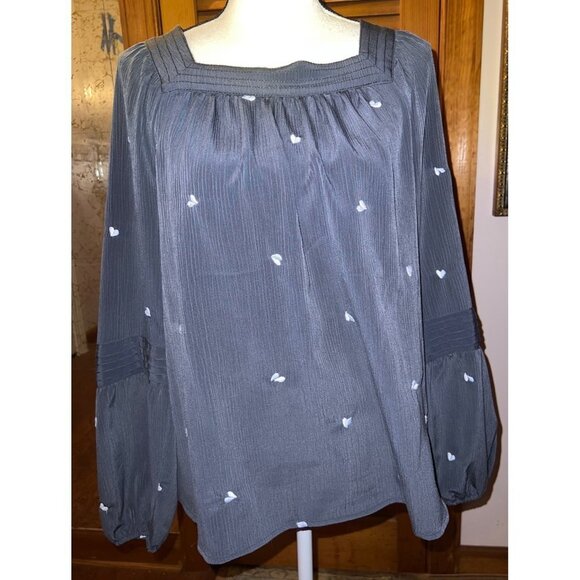 L C Lauren Conrad Dark Grey Heart Blouse -- L - Picture 1 of 8